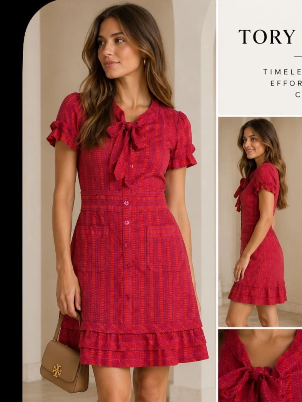 Tory Burch Red Purple Printed Cotton Button Front Dress Size 2